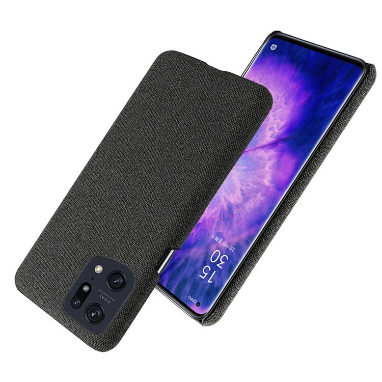 Slim Phone Case for Oppo Find X5 Pro Solid Color Cloth Texture + PC Protector Heat Dissipation Incomplete Covering Back Shell - Black