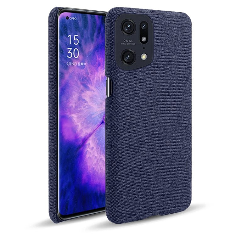 Slim Phone Case for Oppo Find X5 Pro Solid Color Cloth Texture + PC Protector Heat Dissipation Incomplete Covering Back Shell - Blue