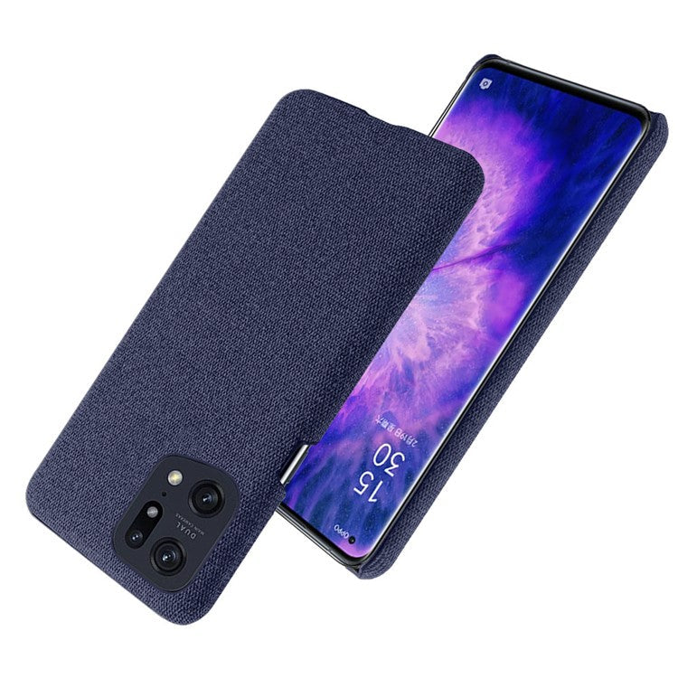 Slim Phone Case for Oppo Find X5 Pro Solid Color Cloth Texture + PC Protector Heat Dissipation Incomplete Covering Back Shell - Blue