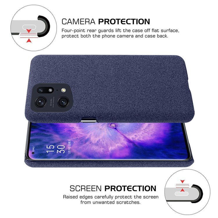 Slim Phone Case for Oppo Find X5 Pro Solid Color Cloth Texture + PC Protector Heat Dissipation Incomplete Covering Back Shell - Blue