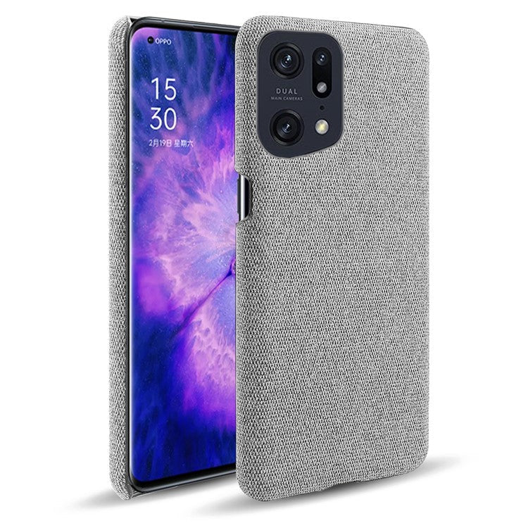 Slim Phone Case for Oppo Find X5 Pro Solid Color Cloth Texture + PC Protector Heat Dissipation Incomplete Covering Back Shell - Light Grey
