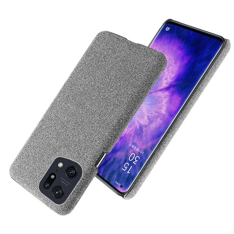 Slim Phone Case for Oppo Find X5 Pro Solid Color Cloth Texture + PC Protector Heat Dissipation Incomplete Covering Back Shell - Light Grey