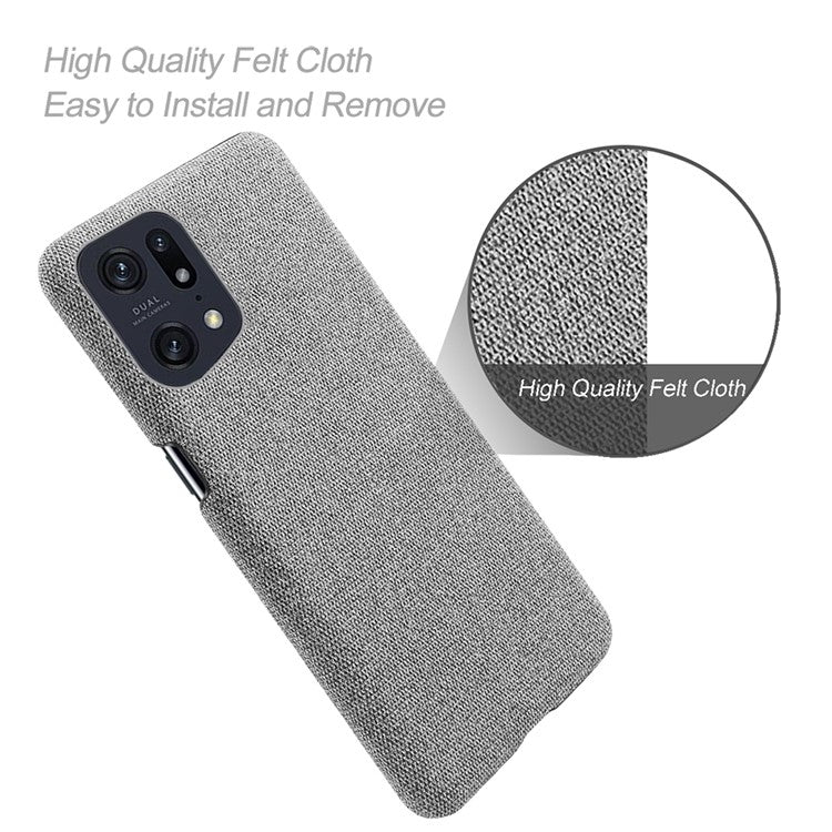 Slim Phone Case for Oppo Find X5 Pro Solid Color Cloth Texture + PC Protector Heat Dissipation Incomplete Covering Back Shell - Light Grey