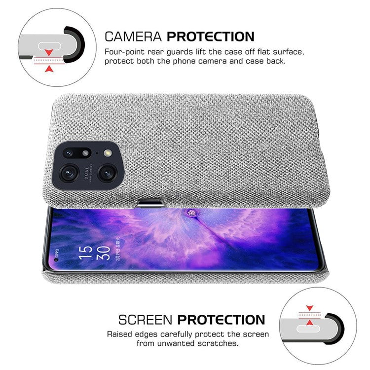 Slim Phone Case for Oppo Find X5 Pro Solid Color Cloth Texture + PC Protector Heat Dissipation Incomplete Covering Back Shell - Light Grey