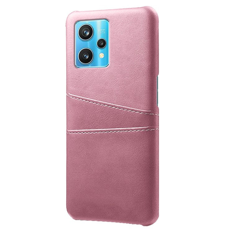 For Realme 9 Pro+ Double Protection PU Leather Coated Hard PC Cover Two Card Slots Phone Protective Shell - Rose Gold