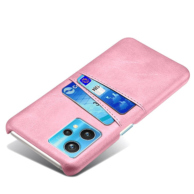 For Realme 9 Pro+ Double Protection PU Leather Coated Hard PC Cover Two Card Slots Phone Protective Shell - Rose Gold