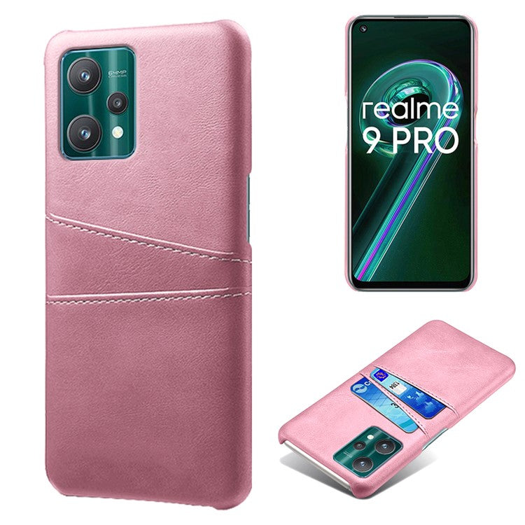 For Realme 9 Pro 5G / 9 5G / V25 Two Card Slots Phone Protector PU Leather Coated Hard PC Cover Case Shell - Rose Gold