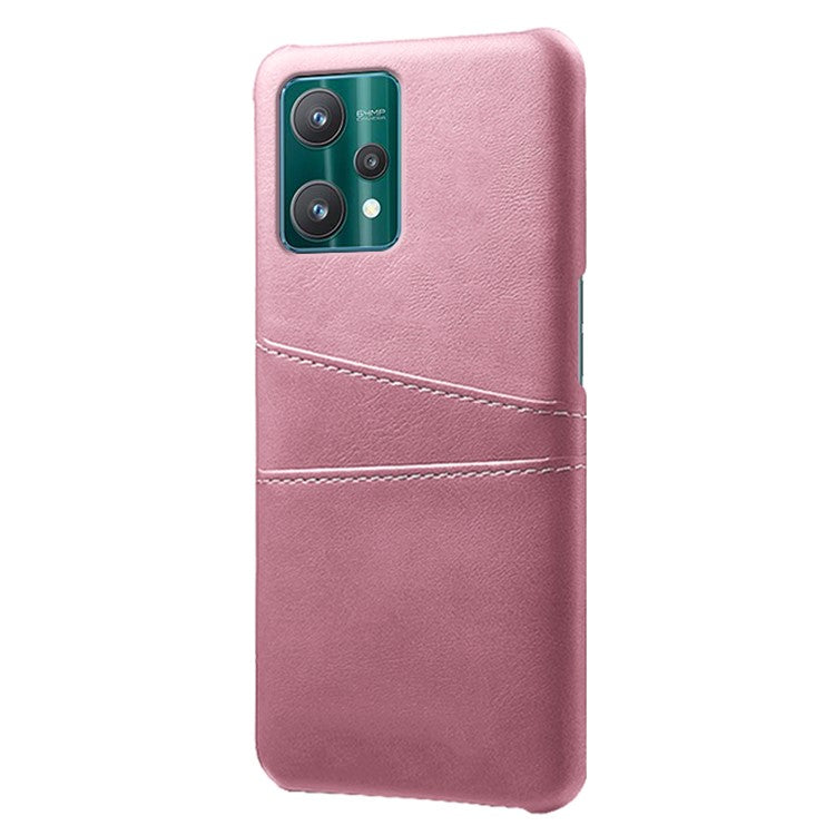 For Realme 9 Pro 5G / 9 5G / V25 Two Card Slots Phone Protector PU Leather Coated Hard PC Cover Case Shell - Rose Gold