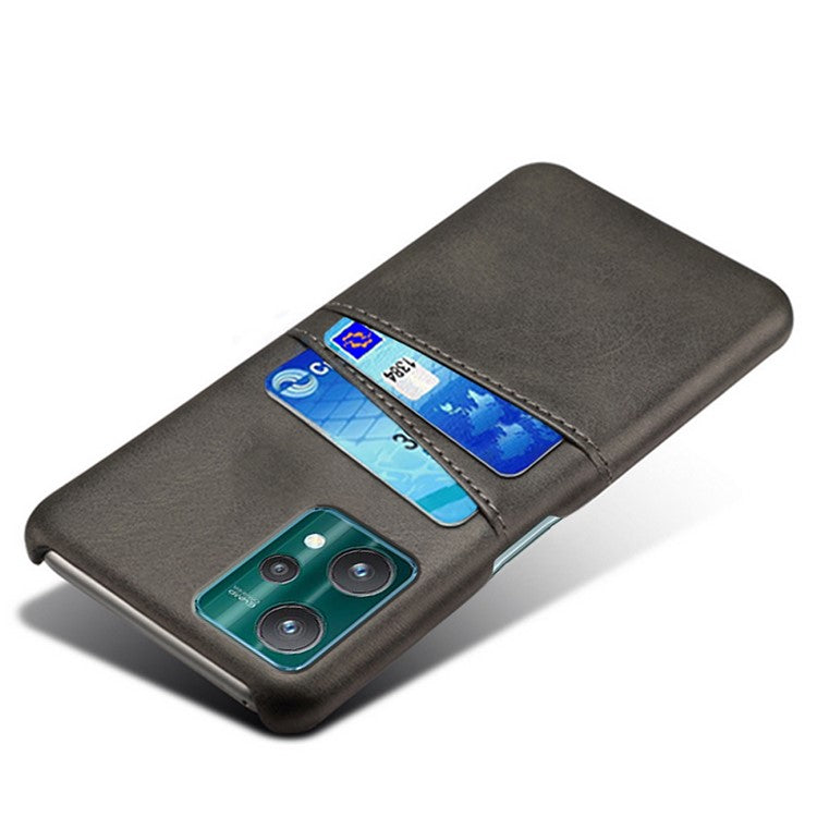 For Realme 9 Pro 5G / 9 5G / V25 Two Card Slots Phone Protector PU Leather Coated Hard PC Cover Case Shell - Black