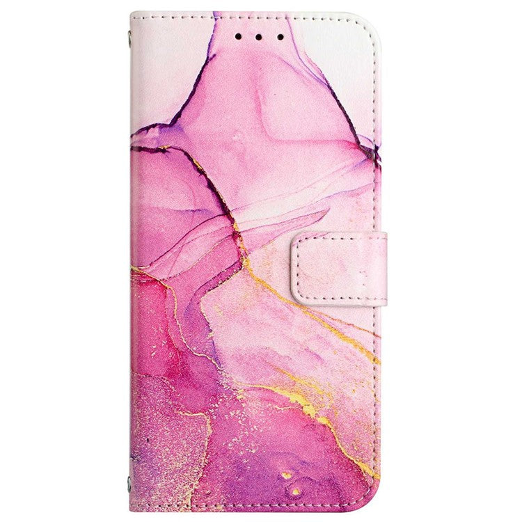 YB Pattern Printing Leather Series-5 for Oppo A94 5G/A95 5G/F19 Pro+ 5G/Reno5 Z 5G Marble Pattern PU Leather Adjustable Stand Cellphone Wallet Case - Pink Purple Gold LS001