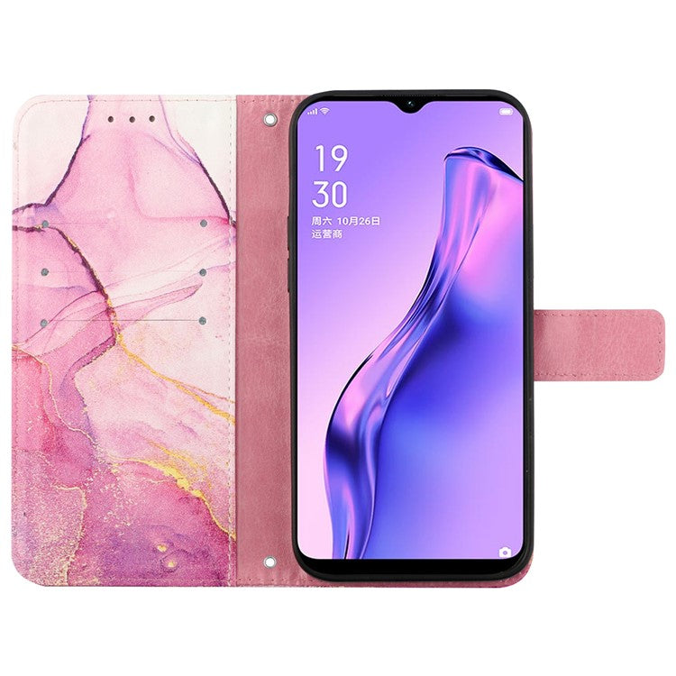 YB Pattern Printing Leather Series-5 for Oppo A94 5G/A95 5G/F19 Pro+ 5G/Reno5 Z 5G Marble Pattern PU Leather Adjustable Stand Cellphone Wallet Case - Pink Purple Gold LS001