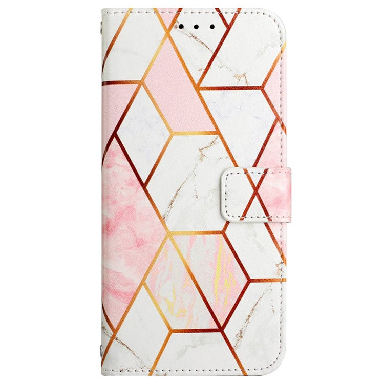 YB Pattern Printing Leather Series-5 for Oppo A94 5G/A95 5G/F19 Pro+ 5G/Reno5 Z 5G Marble Pattern PU Leather Adjustable Stand Cellphone Wallet Case - Pink White LS002