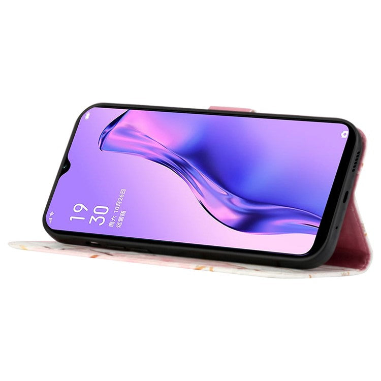 YB Pattern Printing Leather Series-5 for Oppo A94 5G/A95 5G/F19 Pro+ 5G/Reno5 Z 5G Marble Pattern PU Leather Adjustable Stand Cellphone Wallet Case - Pink White LS002