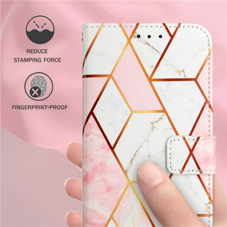 YB Pattern Printing Leather Series-5 for Oppo A94 5G/A95 5G/F19 Pro+ 5G/Reno5 Z 5G Marble Pattern PU Leather Adjustable Stand Cellphone Wallet Case - Pink White LS002