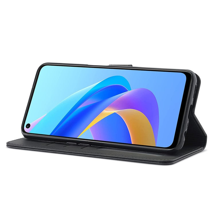 LC.IMEEKE for Realme 9i/Oppo A36/Oppo A76 Textured PU Leather Flip Folio Stand Case Mobile Phone Wallet Case Cover - Black