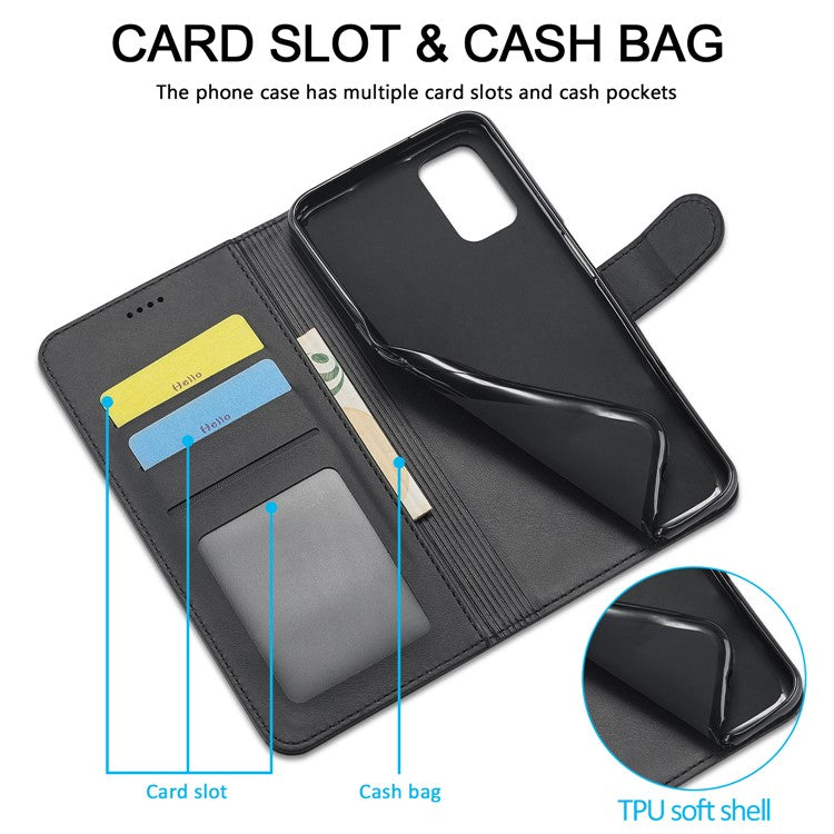 LC.IMEEKE for Realme 9i/Oppo A36/Oppo A76 Textured PU Leather Flip Folio Stand Case Mobile Phone Wallet Case Cover - Black