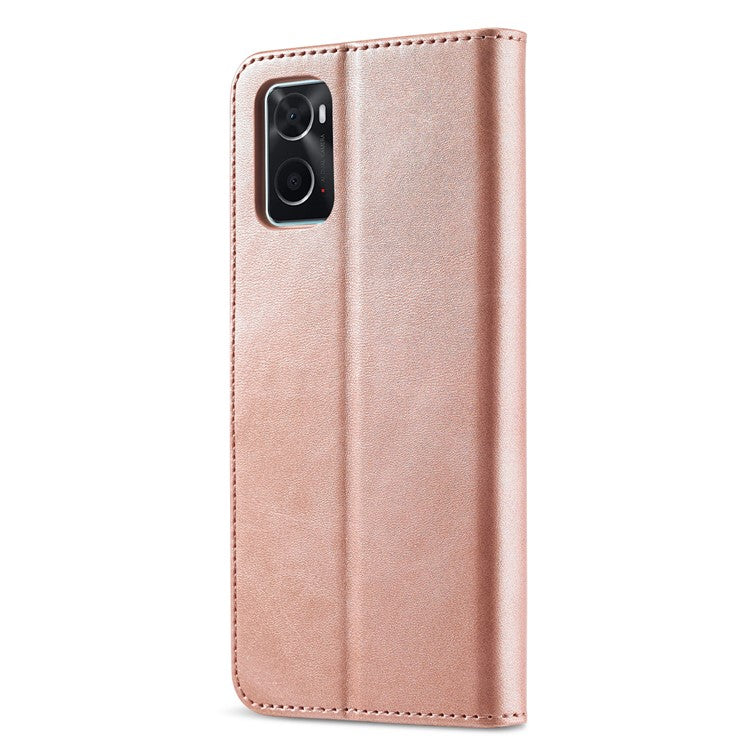 LC.IMEEKE for Realme 9i/Oppo A36/Oppo A76 Textured PU Leather Flip Folio Stand Case Mobile Phone Wallet Case Cover - Pink