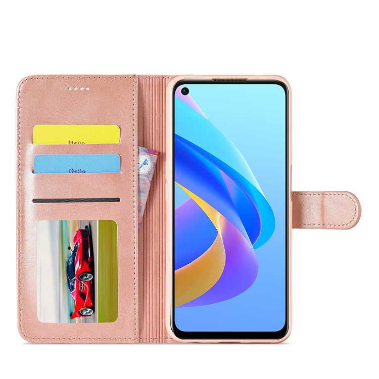 LC.IMEEKE for Realme 9i/Oppo A36/Oppo A76 Textured PU Leather Flip Folio Stand Case Mobile Phone Wallet Case Cover - Pink