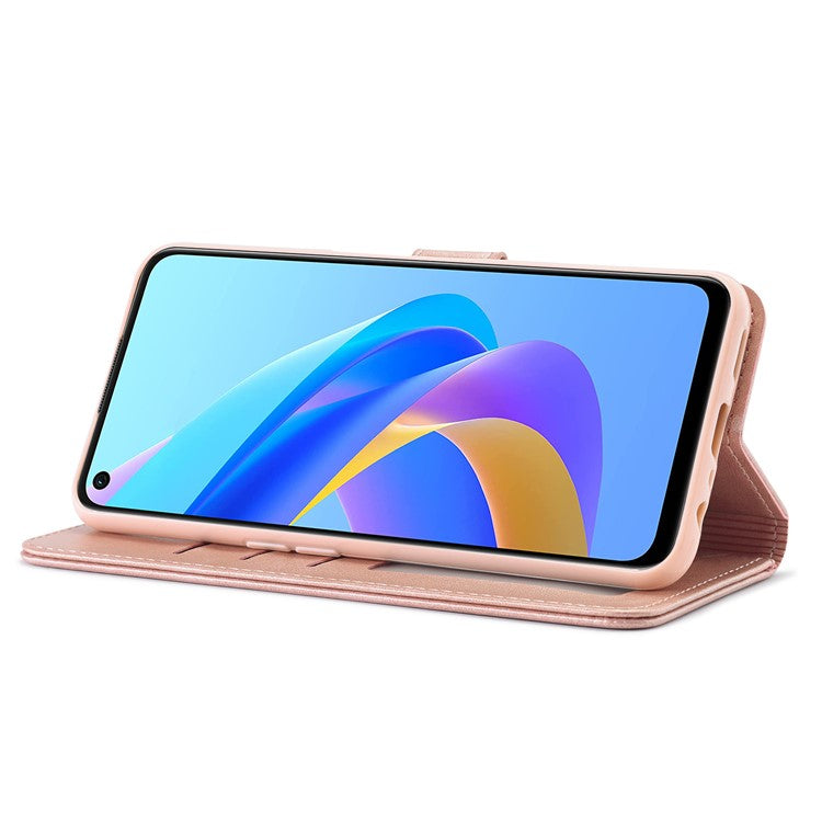 LC.IMEEKE for Realme 9i/Oppo A36/Oppo A76 Textured PU Leather Flip Folio Stand Case Mobile Phone Wallet Case Cover - Pink