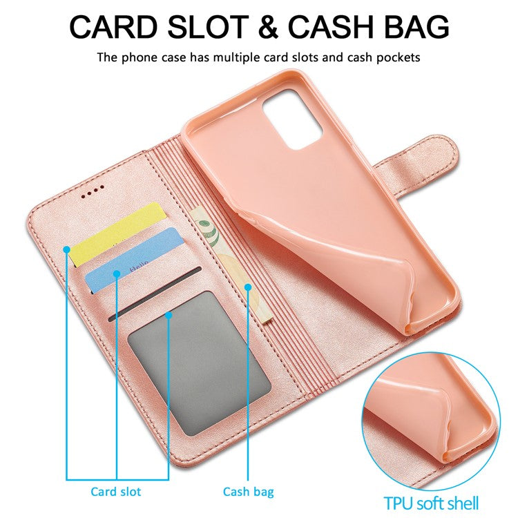 LC.IMEEKE for Realme 9i/Oppo A36/Oppo A76 Textured PU Leather Flip Folio Stand Case Mobile Phone Wallet Case Cover - Pink
