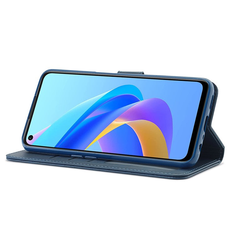 LC.IMEEKE for Realme 9i/Oppo A36/Oppo A76 Textured PU Leather Flip Folio Stand Case Mobile Phone Wallet Case Cover - Blue