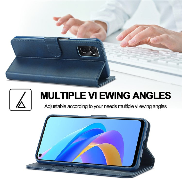 LC.IMEEKE for Realme 9i/Oppo A36/Oppo A76 Textured PU Leather Flip Folio Stand Case Mobile Phone Wallet Case Cover - Blue