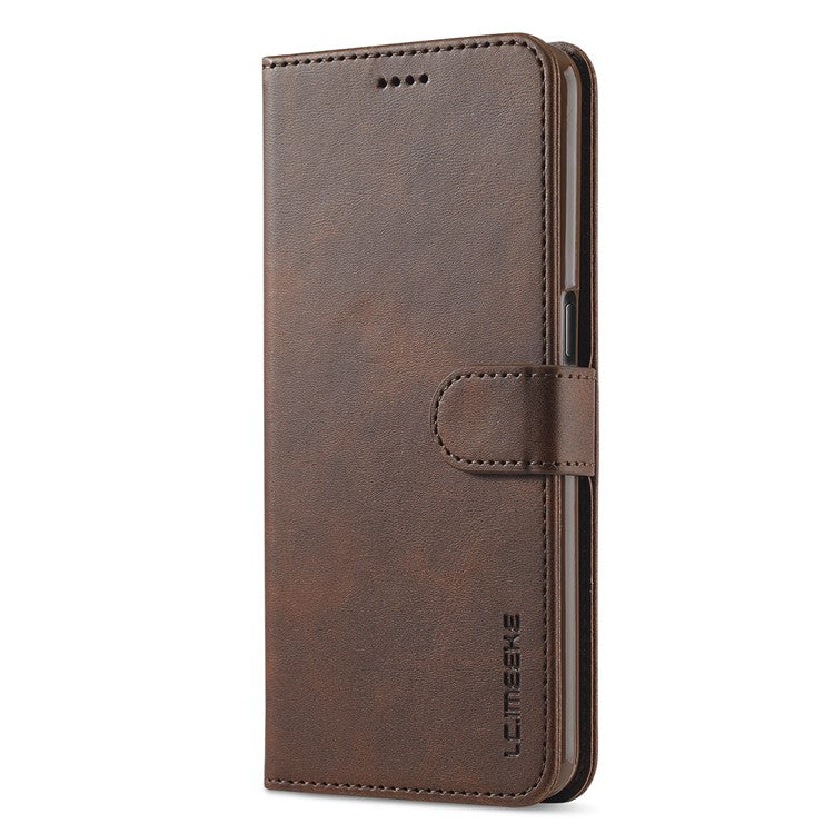LC.IMEEKE for Realme 9i/Oppo A36/Oppo A76 Textured PU Leather Flip Folio Stand Case Mobile Phone Wallet Case Cover - Brown