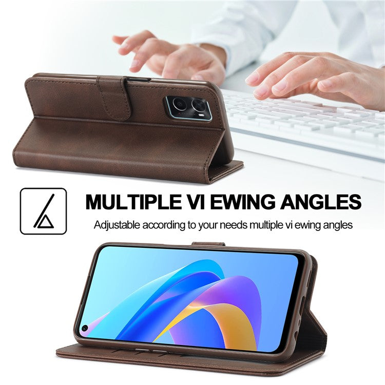 LC.IMEEKE for Realme 9i/Oppo A36/Oppo A76 Textured PU Leather Flip Folio Stand Case Mobile Phone Wallet Case Cover - Brown