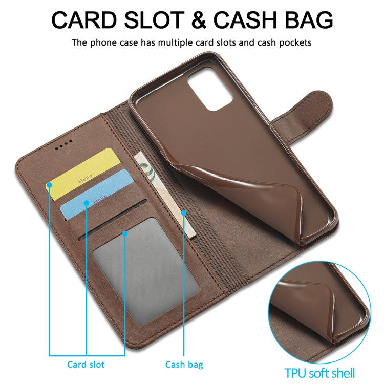 LC.IMEEKE for Realme 9i/Oppo A36/Oppo A76 Textured PU Leather Flip Folio Stand Case Mobile Phone Wallet Case Cover - Brown
