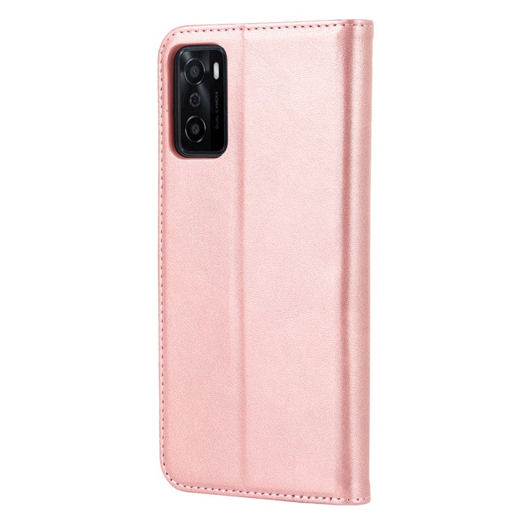 Textured PU Leather Wallet Case for Oppo A55s 5G, Magnetic Auto-absorbed Adjustable Phone Cover - Rose Gold