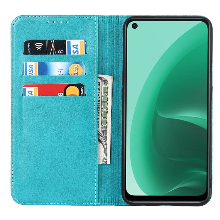 Textured PU Leather Wallet Case for Oppo A55s 5G, Magnetic Auto-absorbed Adjustable Phone Cover - Sky Blue