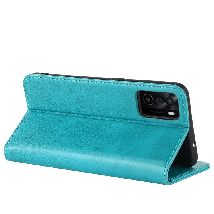Textured PU Leather Wallet Case for Oppo A55s 5G, Magnetic Auto-absorbed Adjustable Phone Cover - Sky Blue