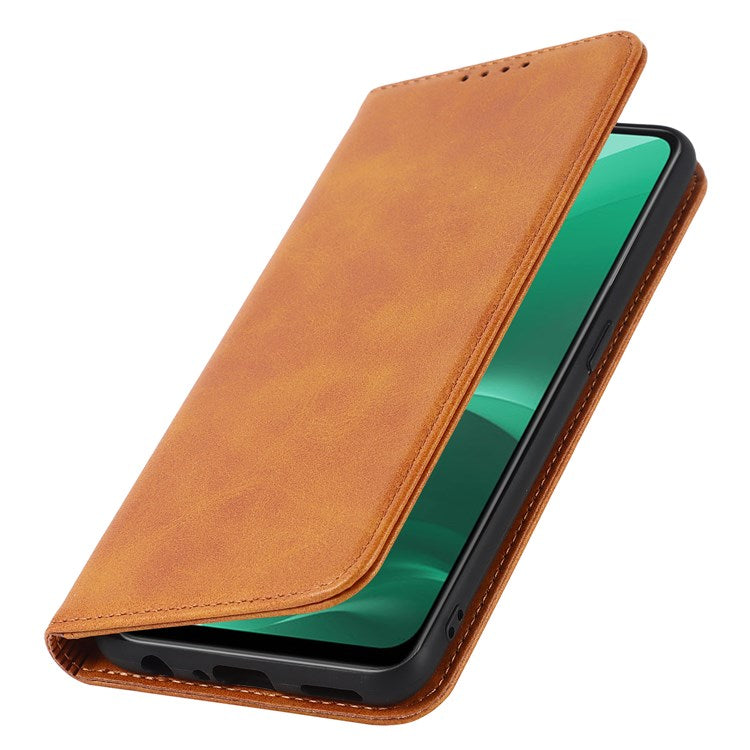Textured PU Leather Wallet Case for Oppo A55s 5G, Magnetic Auto-absorbed Adjustable Phone Cover - Light Brown