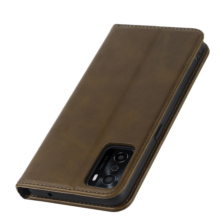 Textured PU Leather Wallet Case for Oppo A55s 5G, Magnetic Auto-absorbed Adjustable Phone Cover - Dark Green