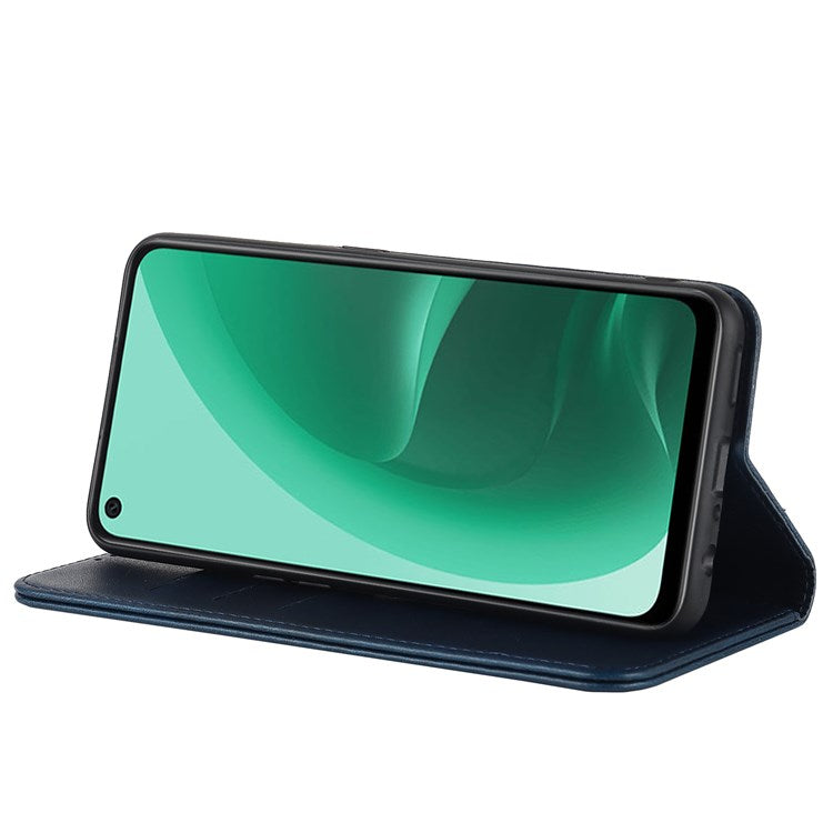 Textured PU Leather Wallet Case for Oppo A55s 5G, Magnetic Auto-absorbed Adjustable Phone Cover - Dark Blue