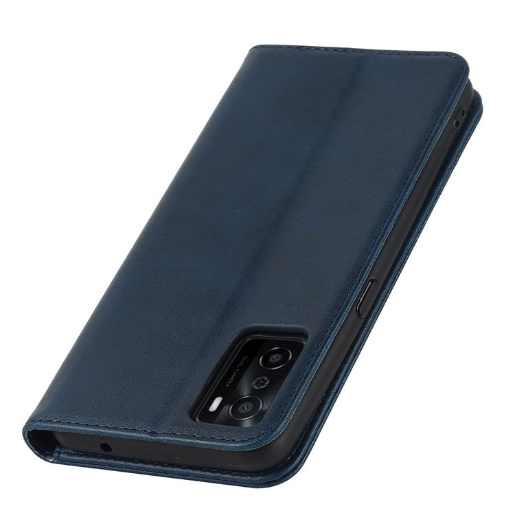 Textured PU Leather Wallet Case for Oppo A55s 5G, Magnetic Auto-absorbed Adjustable Phone Cover - Dark Blue