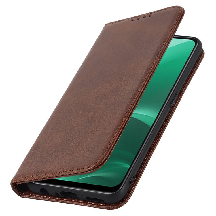 Textured PU Leather Wallet Case for Oppo A55s 5G, Magnetic Auto-absorbed Adjustable Phone Cover - Dark Brown