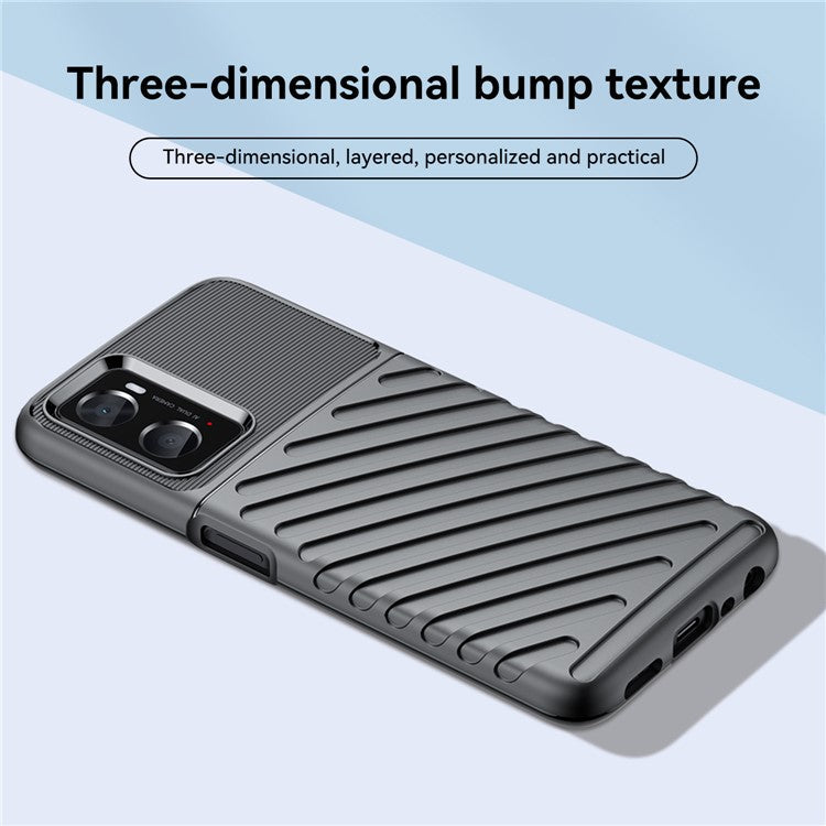 For Realme 9i/Oppo A76/A96 4G Thunder Series Twill Texture Soft TPU Phone Case Thickened Shockproof Cover - Black