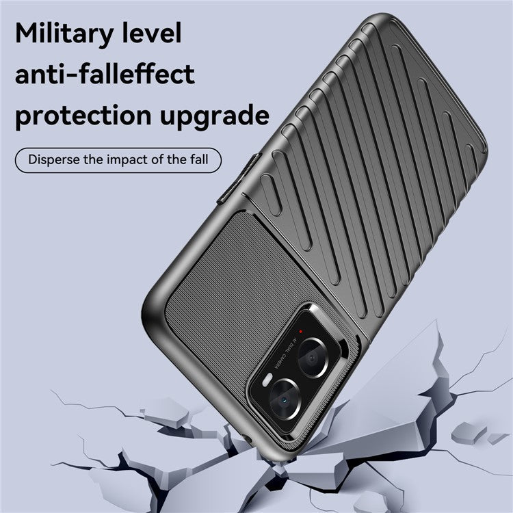 For Realme 9i/Oppo A76/A96 4G Thunder Series Twill Texture Soft TPU Phone Case Thickened Shockproof Cover - Black
