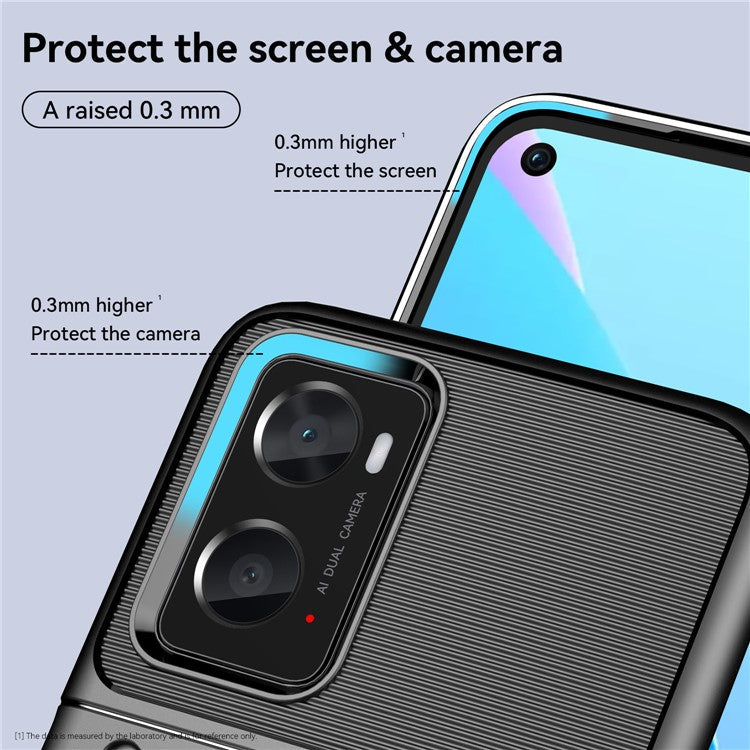 For Realme 9i/Oppo A76/A96 4G Thunder Series Twill Texture Soft TPU Phone Case Thickened Shockproof Cover - Black