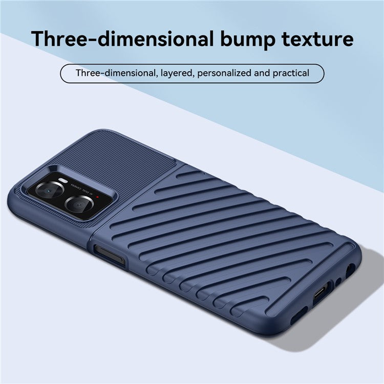 For Realme 9i/Oppo A76/A96 4G Thunder Series Twill Texture Soft TPU Phone Case Thickened Shockproof Cover - Blue