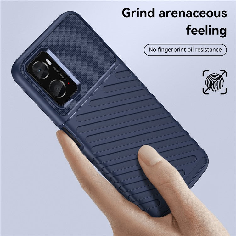 For Realme 9i/Oppo A76/A96 4G Thunder Series Twill Texture Soft TPU Phone Case Thickened Shockproof Cover - Blue