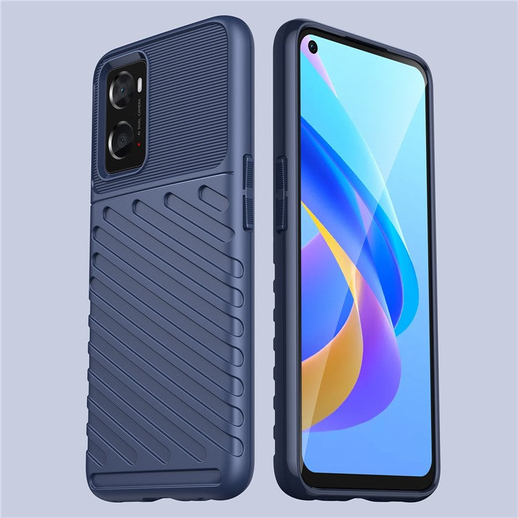 For Realme 9i/Oppo A76/A96 4G Thunder Series Twill Texture Soft TPU Phone Case Thickened Shockproof Cover - Blue