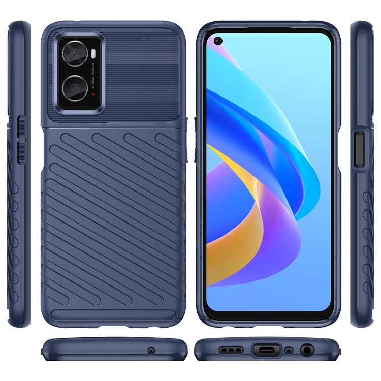 For Realme 9i/Oppo A76/A96 4G Thunder Series Twill Texture Soft TPU Phone Case Thickened Shockproof Cover - Blue