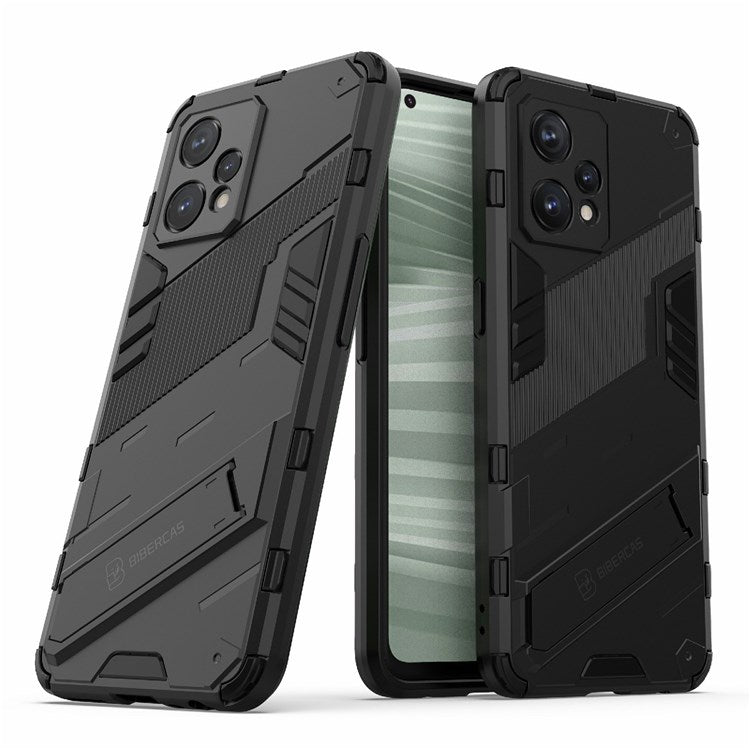 For Realme 9 Pro+ Drop-proof Scratch-resistant  Phone Case Hard PC + Soft TPU Kickstand Cover - Black