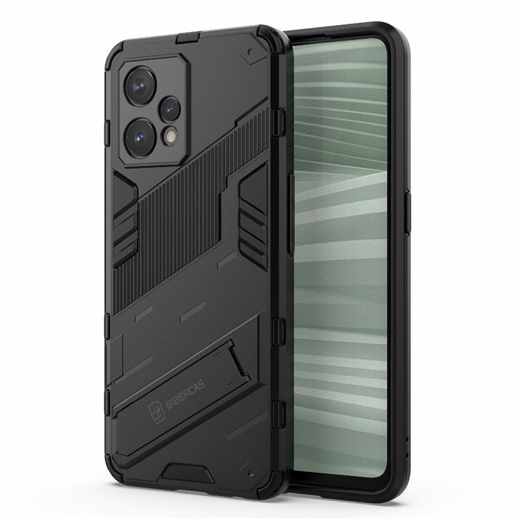 For Realme 9 Pro+ Drop-proof Scratch-resistant  Phone Case Hard PC + Soft TPU Kickstand Cover - Black