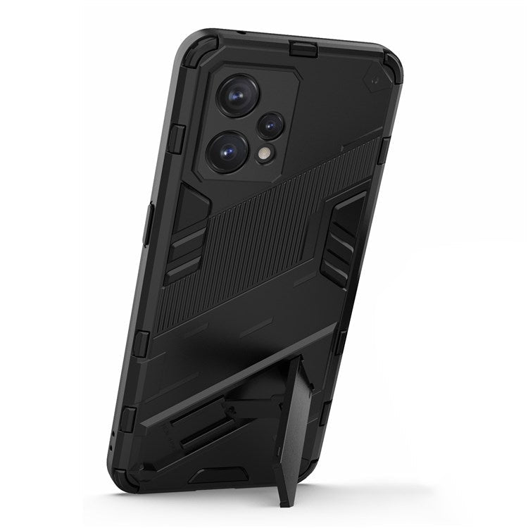 For Realme 9 Pro+ Drop-proof Scratch-resistant  Phone Case Hard PC + Soft TPU Kickstand Cover - Black