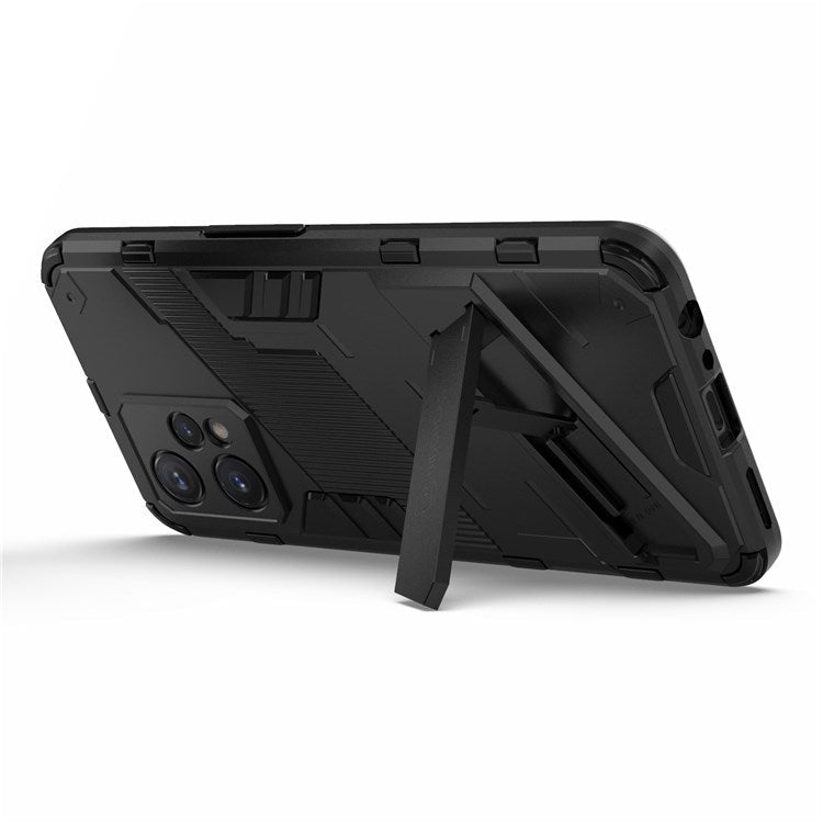 For Realme 9 Pro+ Drop-proof Scratch-resistant  Phone Case Hard PC + Soft TPU Kickstand Cover - Black