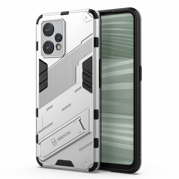 For Realme 9 Pro+ Drop-proof Scratch-resistant  Phone Case Hard PC + Soft TPU Kickstand Cover - White