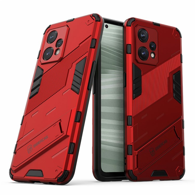 For Realme 9 Pro+ Drop-proof Scratch-resistant  Phone Case Hard PC + Soft TPU Kickstand Cover - Red